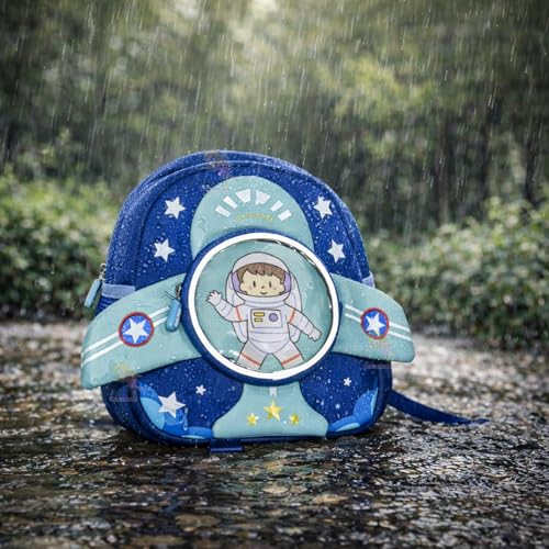 Image of WISHKEY Kids Bag for Boys & Girls (2-5 Years) Space Design Toddler Backpack with Safety Leash Chest Buckle & Adjustable Straps Water Resistant Lightweight Small Picnic Travel Bag light Blue
