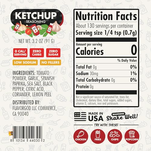 Image of Flavor God 2 Bottles Ketchup Seasoning Mix Natural Healthy Spice Blend For Grilling Chicken, Beef, Seafood, Vegetables, Salad, Tacos, Pizza & Burgers, Kosher, Gluten & Dairy Free, Vegan Keto Friendly