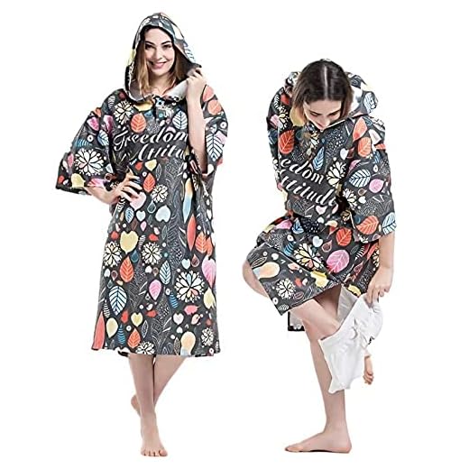 Damen Strand-Surf-Bademantel, leichter Neoprenanzug, Wickeltuch, Poncho mit Kapuze, 3/4-Ärmel