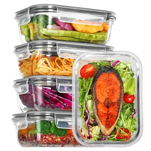 La Mejor Lista de Recipiente con tapa - los más vendidos. 50 Vtopmart Recipientes Herméticos Para Almacenar, Meal Prep, Recipientes de Vidrio Con Tapa Hermética, para microondas, horno, congelador y lavavajillas, sin BPA (5pack-22oz)