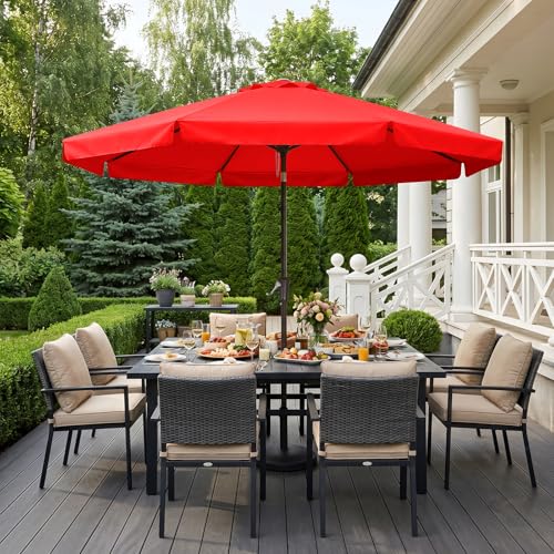 Image of ABCCANOPY 10ft Scalloped Patio Umbrella, Outdoor Table Umbrella with Tilt and Crank, Fiberglass Ribs Deck Umbrella for Patio, Pool, Garden, Picnic (Capsicum Red)