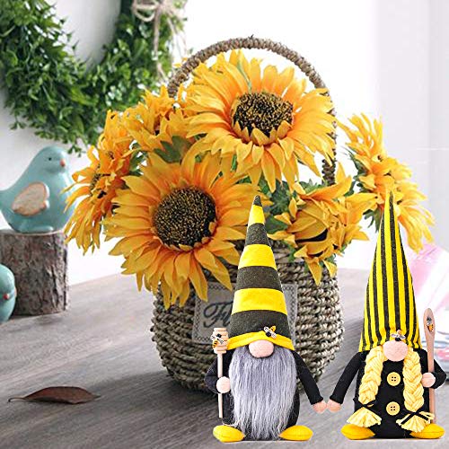Bumble Bee Gnome Decor, 2 Pack Handmade Bumble Plush Faceless Doll Ornaments World Bee Day Scandinavian Swedish Spring Decoration Home Farmhouse Kitchen Decor (Style C)