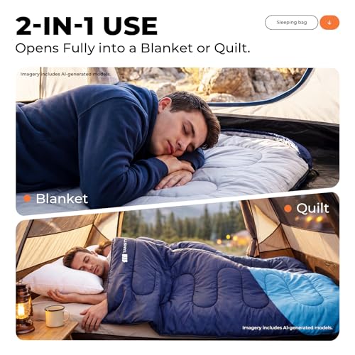 Image of Sleeping Bags for Adults, Camping Sleeping Bag with WaterResistant & TearResistant, Lightweight 3lb Sleeping Bag Warm for Backpacking, Hiking, Summer Camp & Indoor Use - Anti-Snag Zipper