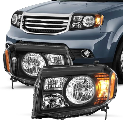 SOCKIR Headlight Assembly for 2009 2010 2011 Honda Pilot OE Style Halogen Headlamp Black Housing with Amber Reflector (L+R)