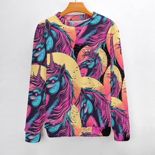Vintage Art Unicorm Men's Crew Neck Sweater Knit Pullover Women Casual Long Sleeve Crewneck Loose Fit Top2