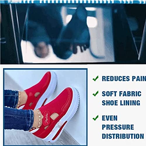 NHBEOEN Women's Orthopedic Shoes,Casual Breathable Mesh Flat Sneakers,Round Toe Thick Heel Buckle Hook Loop Work Shoes2