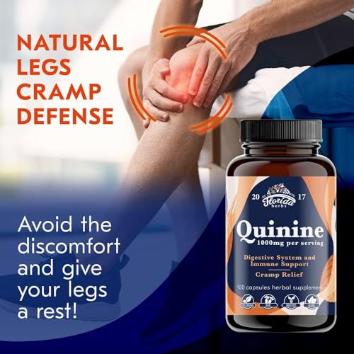 Image of Leg Cramp Support - Organic Quinine Capsules from Cinchona Bark - 1000 mg Vegan Supplement - Muscle & Leg Cramp Relief - Made in USA - 330 Count (3 Bottles Total)