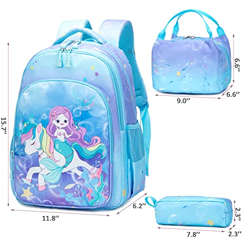 Meisohua Unicorn School Backpack For Girls Mermaid Backpack Girls Elementary School Bag 3 In 1 Set With Lunch Bag And Pencil Pouch #TOP1