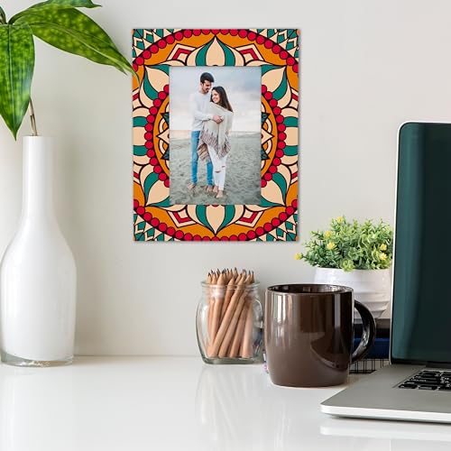 Image of Photo Frame with Gift Box | Size: 9 inch x 7 inch (Photo 4 inch x 6 inch) | Red Mandala | Aesthetic Decorative Photo Frame for Wall Mount and Tabletop