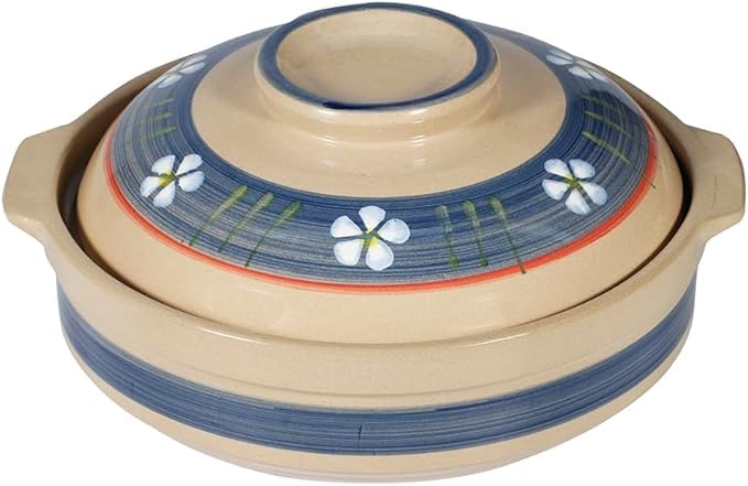 Urban Tokyo Donabe Clay Hot Pot Blue Sakura Design Ceramic Earthenware Banko Casserole Shabu shabu Hot Pot Sukiyaki (Size 7 (2-3 People))