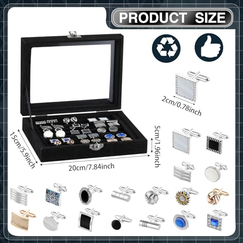 18 Pairs Cuff Links with Display Jewelry Case Men's Tuxedo Cuff Links Classic with Jewelry Gift Box Holder Box for Tuxedo Studs Shirt Wedding Party Business Gift2