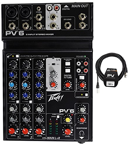 Peavey PV6 PV 6 Pro Audio Mixer with 2 Mic In, USB, Compressor/Effects+XLR