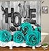 Camille&Andrew 4PCS Teal Rose Shower Curtain Set, Turquoise Flower Romantic Floral Black and White Barnwood Country Rustic Farmhouse Bathroom Decor, Waterproof Fabric Shower Curtain, Non-slip Bath Mat