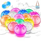 12 PCS Reusable Water Balloons for Kids Adults Outdoor Activities, Soft Silicone Water Splash Ball with Mesh Bag, Magnetic Water Ball for Kids Pool Beach Bath Toys Summer Fun Party Supplies