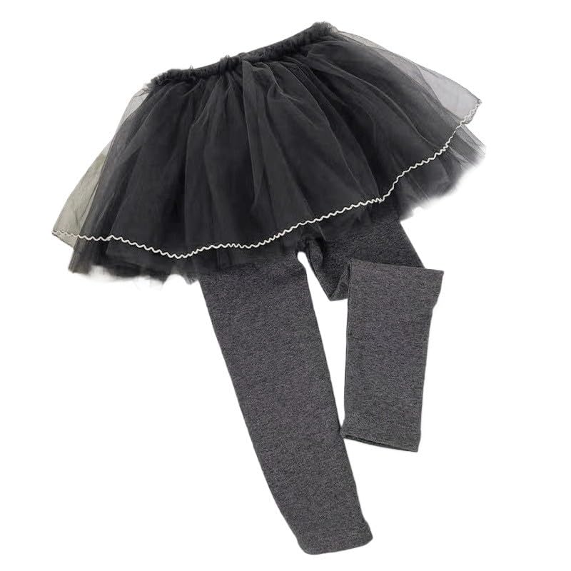 Little Girls Footless Leggings Pants with Lace Ruffle Tutu Skirt, Baby Toddler Girls' Leggings Tulle (Grey, 1-2 Years)