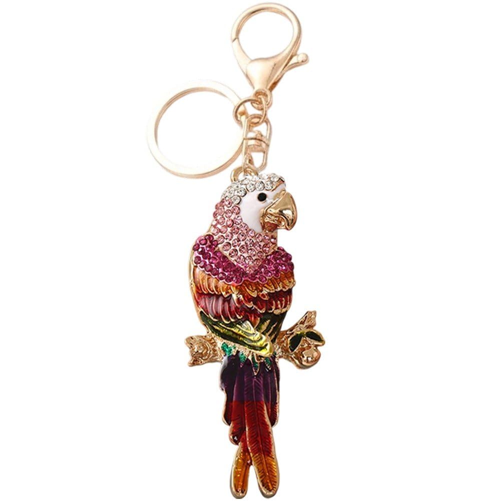 Sslvya Parrot Keychain Rhinestone Colorful Bird Purse Charm for Backpack Handbag Shoulder Bag Hanging Decoration