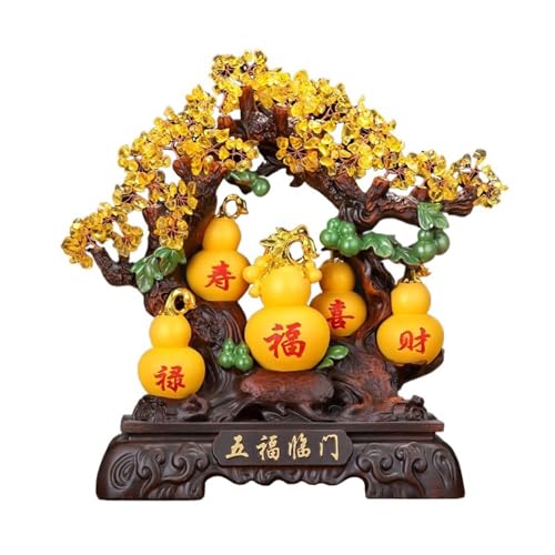 クリスタルツリー クリスタルツリー 風水 マネーツリー ひょうたん飾り 天然シトリンマネーツリーとシトリンツリー、盆栽スタイル マネーツリー 幸運と富のための装飾 クリスタル風水ツリー(小)