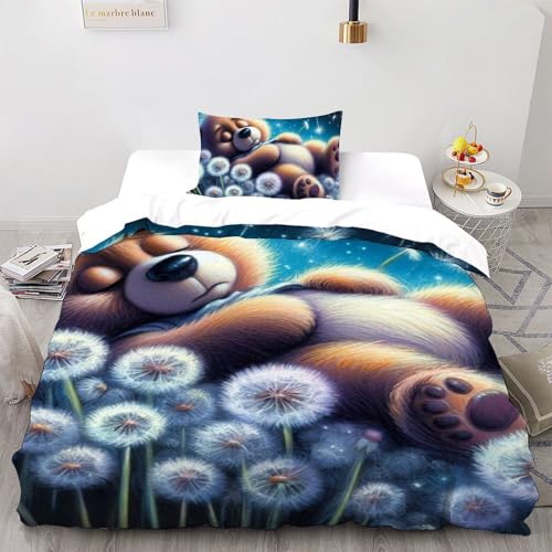 Housse de couette single motif ours imprimé 3D en microfibre pour lit enfant - 2