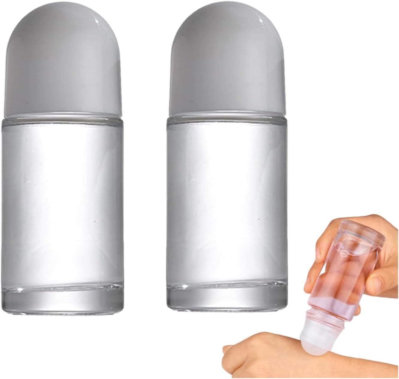 Wwyan Pink 2Pcs White 50Ml Glass Empty Roller Bottles With Roller Ball, Deodorant Roll On Containers Leak Proof Massage Ball Bottles With Cap For Essential Oil Perfume Cosmetics Empty Containers