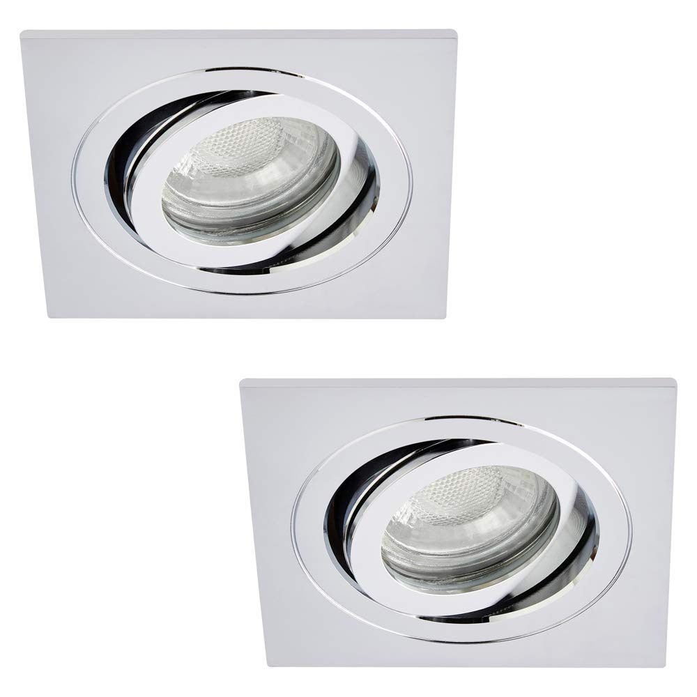 Litecraft Recessed Downlights Tiltable Square IP65 Spotlights in Chrome - 2 Pack