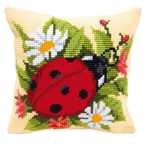 Coussin point de croix Coccinelle Vervaco pour créer une broderie facilement