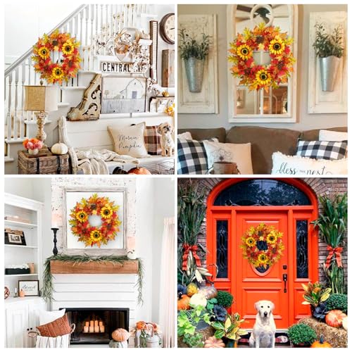 Wreaths Wish Fall Wreaths For Front Door 26’’ Artificial Autumn Wreath With Maple Leaves,Pine Cones,And Berries For Outside Indoor Wall Window Festival Thanksgiving Autumn Wreaths Decor thumb #6