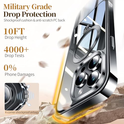 Image of ESTPEAK Titanium Black CD Mag-Stand Case for iPhone 14 Pro Case with Invisible Magnetic Ring, [Fit for MagSafe] [Never Yellowing] Top Clear Phone Case Cover for iPhone 14 Pro 6.1 inch Men Women