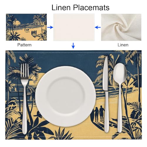 Set de table lavable et facile à nettoyer pour salle à manger, 8 napperons lin - 4