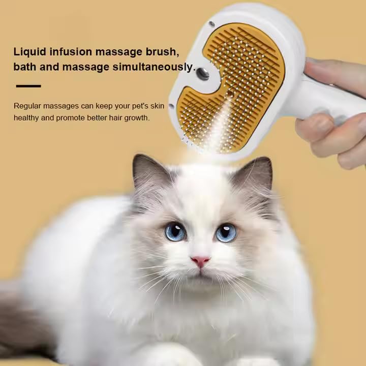 Image of Cat Brush for Shedding Rechargeable Cat Steam Brushes for Indoor Cats Self-Cleaning Pet Grooming Tool for Long and Short Hair Steamy Dog Comb Cat Deshedding Hair Brush, Yellow