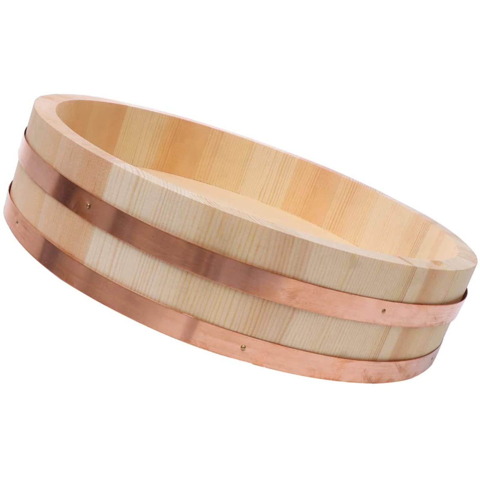 Duża japońska miska na ryż sushi drewniana Hangiri Sushi Oke miska do mieszania ryżu miedziane taśmy do sushi restauracji kuchni pojemnik na miski ryżu, 42 x 10 cm