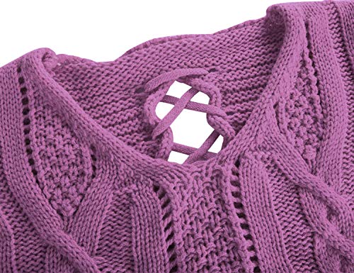 Image of PrettyGuide Women's Sweater Long Sleeve Eyelet Cable Lace Up Crop Top