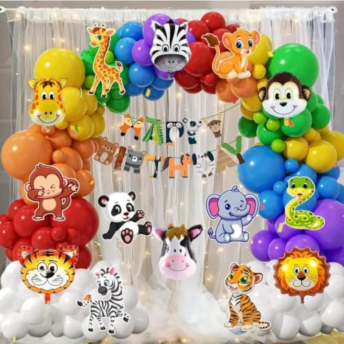 Image of MOOKE Jungle SAFARI Theme Birthday Decoration Kit -93 Pcs Balloon, Bunting for Kids | Animal Theme Birthday Party Decorations | Jungle Safari Theme Birthday Decoration
