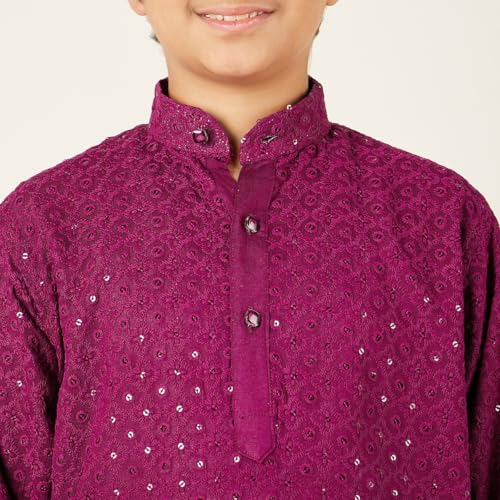 Image of AJ DEZINES Chikankari Kurta For Boys- Ethnic Wear | Embroidery Chikankari Sequined | Traditional & Festive Outfit | Cotton Stylish Boys Kurta | Perfect For Wedding & Family Function