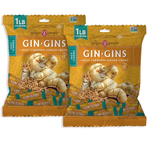 GIN GINS Turmeric Ginger Chews Made w/Fresh Ginger 1lb 2Pk