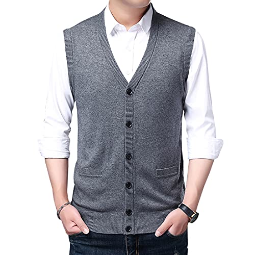HAPPECA Hommes Gilet à sans Manche Pull Tricoté Débardeurs avec Boutons Cover