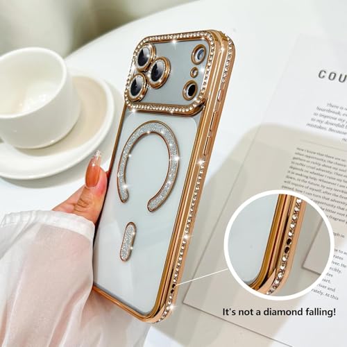 Image of DIZORO Compatible with (iPhone 17 Pro Case) Clear Luxury Diamond Glitter Case |Camera Lens Protector with Glitter Ring | Premium Shockproof Glossy Shiny Back Cover Case for Girls Women -Gold