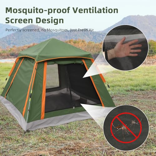 Aptliton Pop Up Tent Automatic, Camping Tent Waterproof Glow-in-the-Dark Pegs, Bug Netting & Convertible Door for Shade/Rain Protection Large 3-4 Person(200x200cm) - Image 4