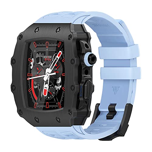 Caja de metal para Apple Watch 9 y 8 con correa de goma premium