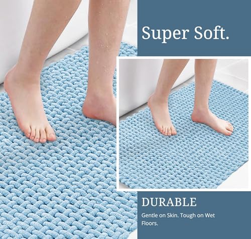Image of SANMARINO Non Slip Chenille Bath Mat, Extra Soft Bathroom Mat, Super Absorbent Fluffy Bath Mats for Bathroom, Machine-Washable Quick Dry Bath Rug Foot Mat, 16 inchx24 inch, Blue