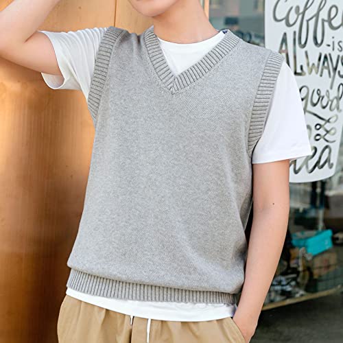 Lu's Chic Men's Cotton Knit Sweater Vest Soft Business Casual Warm Stretch Slim Fit V Neck Sleeveless Pullover4