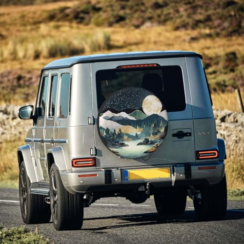 Image of Mountain Natural Scenery Starry Sky Moon Spare Tire Cover Universal Fit for Trailer RV SUV Truck Camper Weatherproof Wheel Cover 15 inch