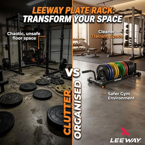 Image of LEEWAY Weight Rack for Home Gym with Barbell Stand | Gym Weight Plate Stand for Home | Heavy-Duty Steel Frame | Bumper Plate & Barbell Organizer | Compact Easy-to-Move Rack for Fitness Studio (Bumper Weight Rack)
