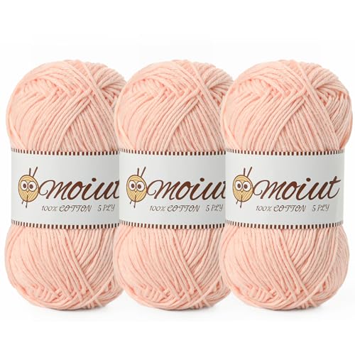 Image of 3 Pack Cotton Yarn for Crocheting, Baby Yarn for Crocheting Soft, 393yds / 5.29oz Fluffy Amigurumi Crochet Yarn, 5 Ply 100% Milk Cotton Yarn for Puzzle、Socks、Clothes(3 Light Pink)