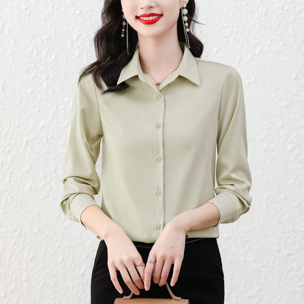 Parte Superior Elegante,Elegante Solapa De Las Mujeres Camisas con Botones Elegante Manga Larga Sola Túnica Camisa De Gasa Comodidad Camisa Brillante Tops Sexy Oficina Informal Blusa De Negocios Par