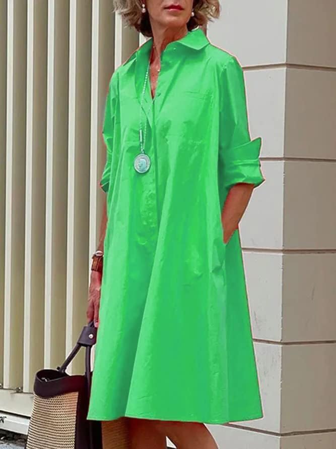 Womens 2025 Long Sleeve Button Down Shirt Summer Dress Casual V Neck Loose Fit Midi Shirt Dresses with Pockets - Image 2