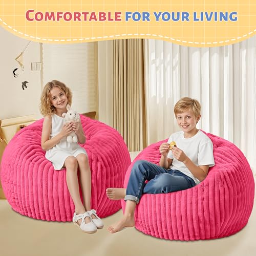 Image of HABUTWAY 2FT Bean Bag Chair, 2' Bean Bag Chairs with Memory Foam Filled, Small Comfy Beanbag Chair with Stripe Plush Cover for Living Room Bedroom Dorm,Pink