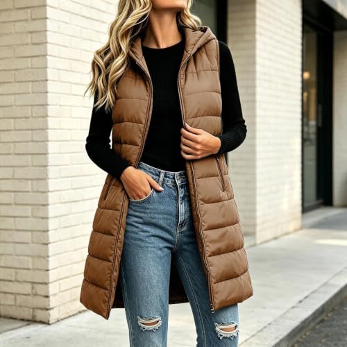 Puffer Vests for Women Quilted Vest with Hood Zip Up Padded Coat Outwear - image 3