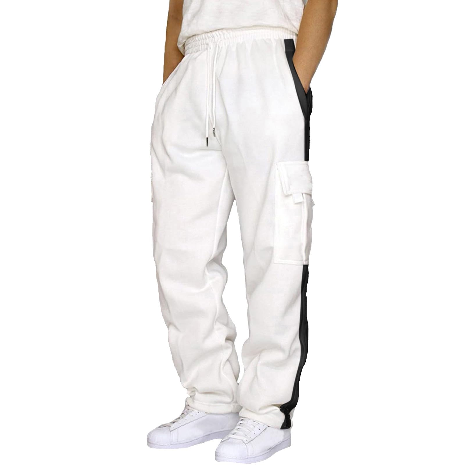 Heavyweight Fleece Cargo Sweatpants Mens 2023 Drawstring Elastic Waist Joggers Sport Pants Loose Fit Casual Trousers
