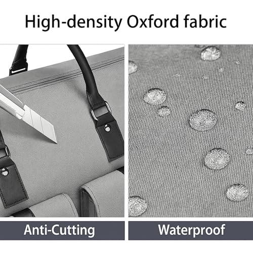 Image of 45L Travel Duffel Bag Convertible Garment Bag for Men & Women - Carry On Suit Travel Weekender Bag with Shoe Compartment, Laundry Section & Toiletry Organizer, Waterproof Oxford Fabric (Grey)