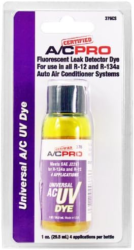 InterDynamics Certified A/C Pro Car Air Conditioner Leak Detector Dye, Leak Detection UV Dye Detects Leaks in R-12 and R-134A Air Condition Systems, 1 Oz